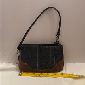 Coach Denim and Brown Leather Wristlet